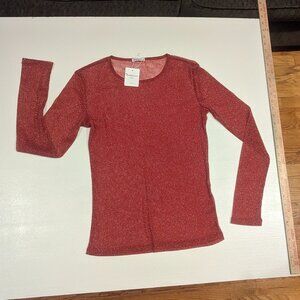 NWT BelleLovin Deep Red Sparkly Sheer tee Size Medium